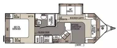 29' 2015 Forest River Windjammer 2609W w/Slide Floorplan