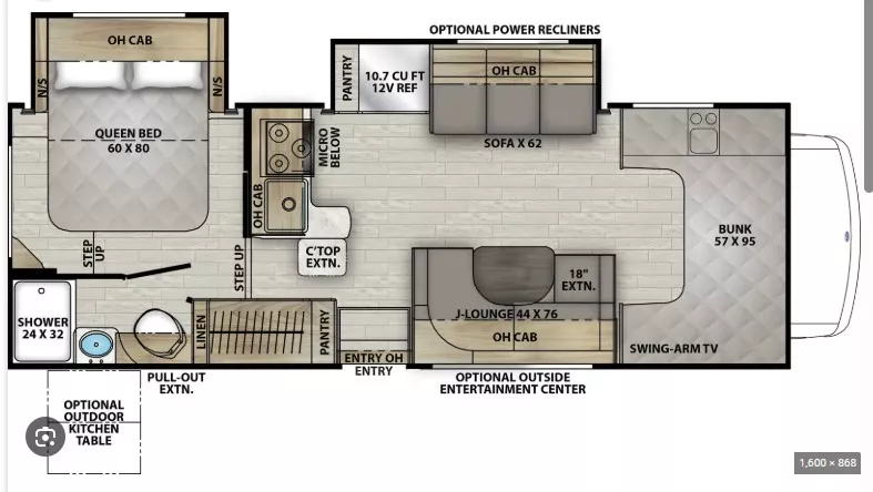 27' 2022 Coachmen Leprechaun 260DS w/2 Slides Floorplan