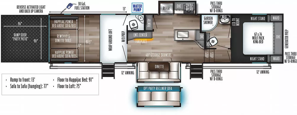 40' 2018 Forest River Cherokee Wolf Pack M-325PACK13 w/2 Slides & Generator  - Toy Hauler - Bunk House Floorplan