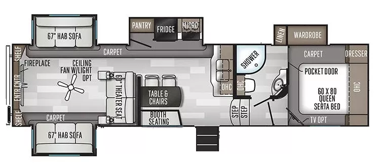 36' 2020 Forest River Rockwood Ultra Lite 2898KS w/4 Slides Floorplan