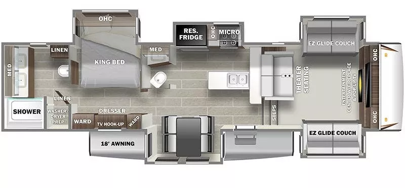 41' 2021 Primetime Sanibel 3802WB w/5 Slides Floorplan