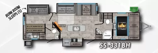 37' 2022 Crossroads Sunset Trail 331BH w/3 Slides - Bunk House Floorplan