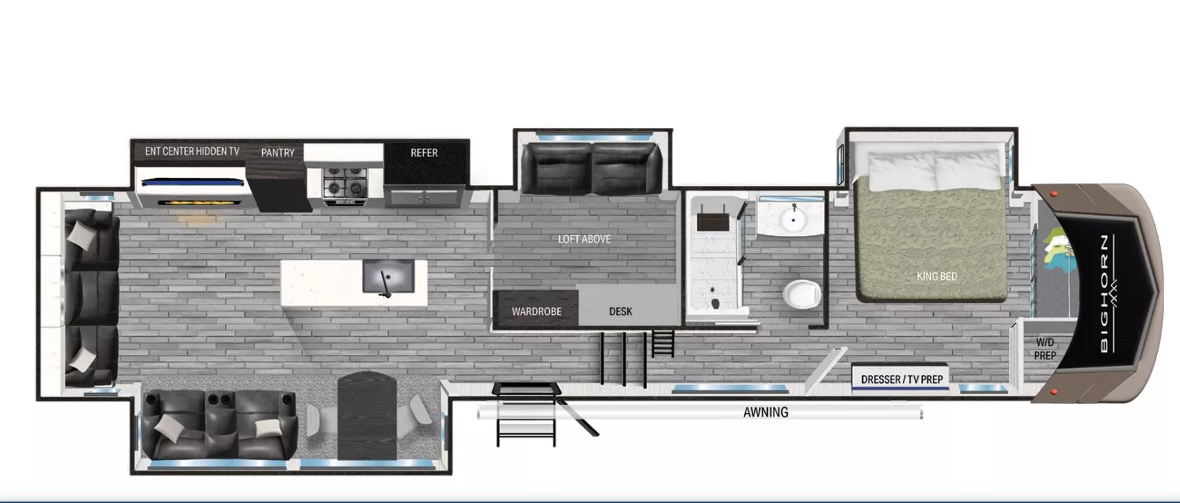 43' 2023 Heartland Big Horn M-3880MD w/4 Slides Floorplan