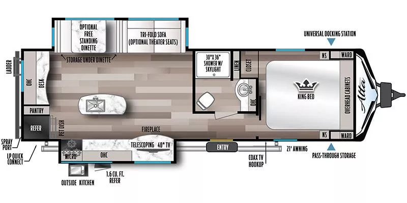 33' 2023 Forest River East To West Alta 2810KIK w/2 Slides Floorplan