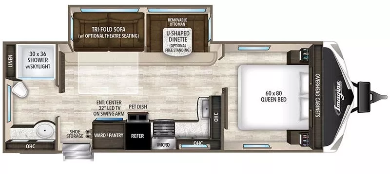 29' 2019 Grand Design Imagine 2600RB w/Slide Floorplan