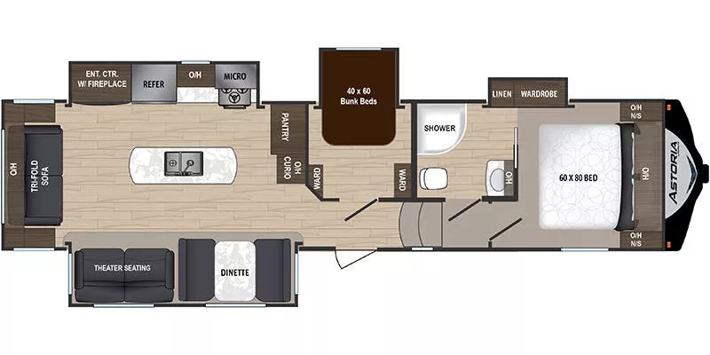 36' 2019 Dutchmen Astoria 3273MBF w/4 Slides - Bunk House Floorplan
