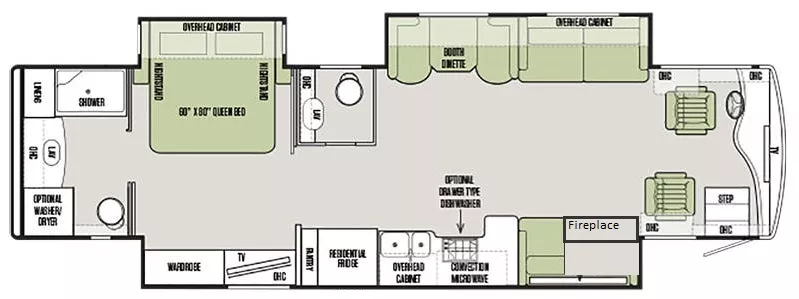 38' 2019 Tiffin Phaeton 37BH 380hp Cummins w/3 Slides Floorplan