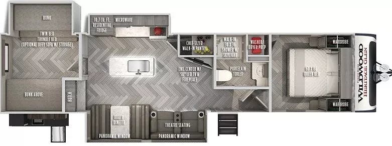 38' 2021 Forest River Wildwood Heritage Glen 310BHI w/3 Slides Floorplan