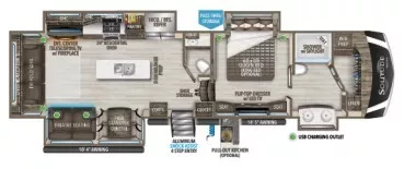 41' 2021 Grand Design Solitude 373FB w/3 Slides Floorplan