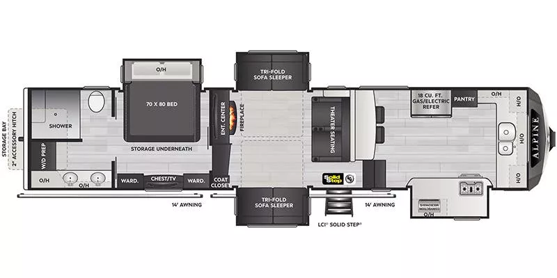 41' 2023 Keystone Alpine 3790FK w/5 Slides Floorplan