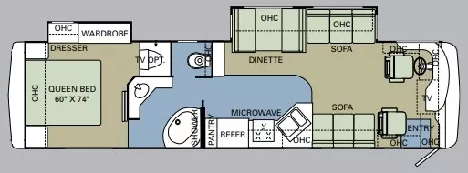 38' 2007 Holiday Rambler Neptune Xl 37PBD 325hp Cummins w/2 Slides Floorplan
