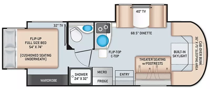 24' 2021 Thor Tiburon 24RW w/2 Slides Floorplan