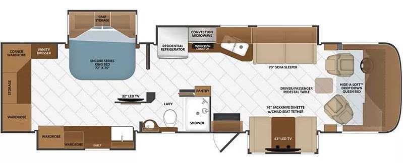38' 2020 Fleetwood Pace Arrow 35S 340hp Cummins w/4 Slides Floorplan