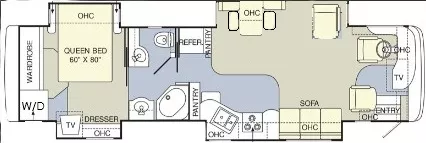 40' 2005 Holiday Rambler Ambassador 38PDQ 330hp Cummins w/4 Slides Floorplan