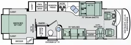 34' 2019 Thor Palazzo 33.2 300hp Cummins w/2 Slides Floorplan