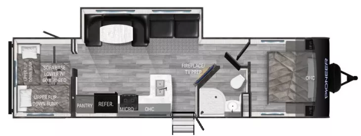 36' 2017 Heartland Pioneer 322 w/2 Slides - Bunk House Floorplan