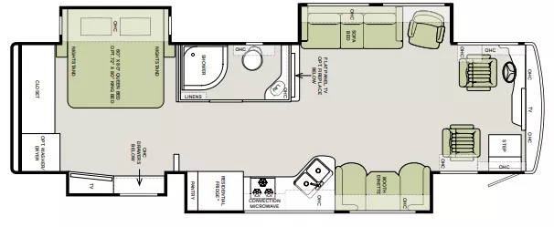 35' 2020 Tiffin Allegro Red 33AA 360hp Cummins w/4 Slides Floorplan