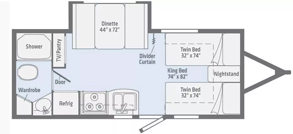 22' 2019 Winnebago Micro Minnie Series 2108TB w/Slide Floorplan