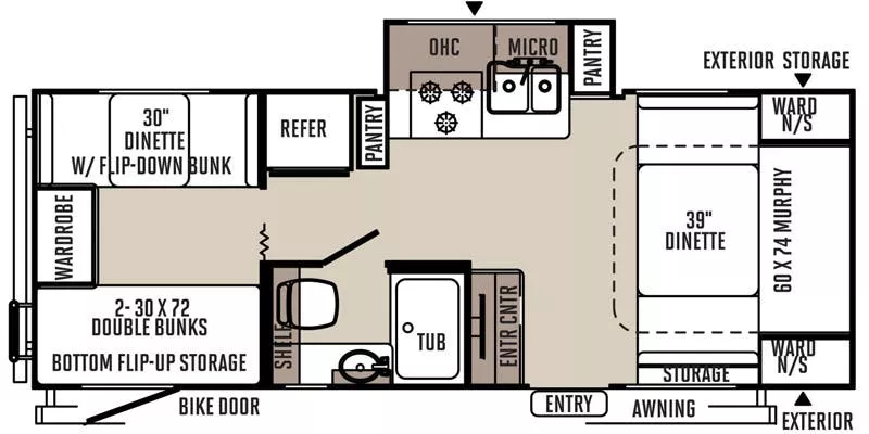 25' 2015 Forest River Rockwood Mini Lite 2505S w/Slide - Bunk House Floorplan