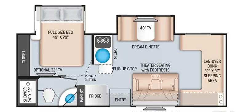 25' 2020 Thor Four Winds 24DS w/2 Slides Floorplan