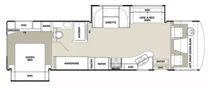 34' 2015 Forest River Coachmen Mirada 32UD w/2 Slides Floorplan