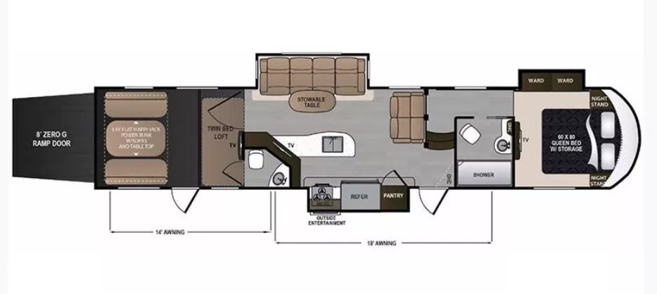 43' 2018 Dutchmen Voltage 4005 w/3 Slides & Generator  - Toy Hauler Floorplan