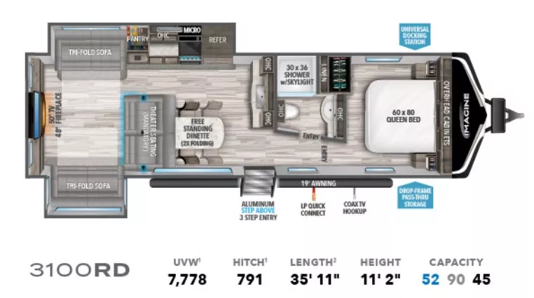 35' 2022 Grand Design Imagine 3100RD w/2 Slides Floorplan
