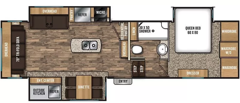 33' 2019 Coachmen Chaparral 298RLS w/3 Slides Floorplan
