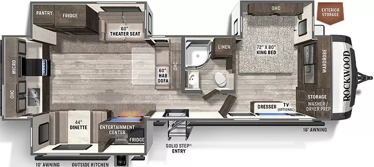 36' 2021 Forest River Rockwood Signature 8332SB w/3 Slides Floorplan