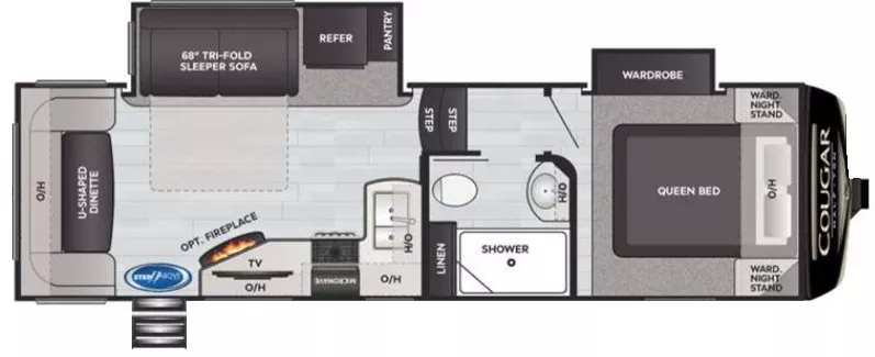 28' 2022 Keystone Cougar 24RDS w/2 Slides Floorplan