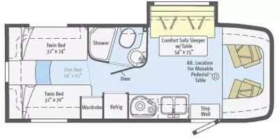 25' 2015 Winnebago View 24V w/Slide Floorplan