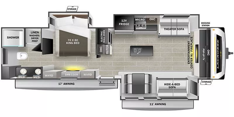 38' 2023 Forest River Lacrosse Luxury Lite 3375FE w/3 Slides Floorplan