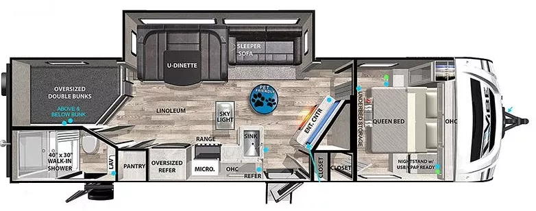 33' 2022 Forest River Vibe 26BH w/Slide Floorplan