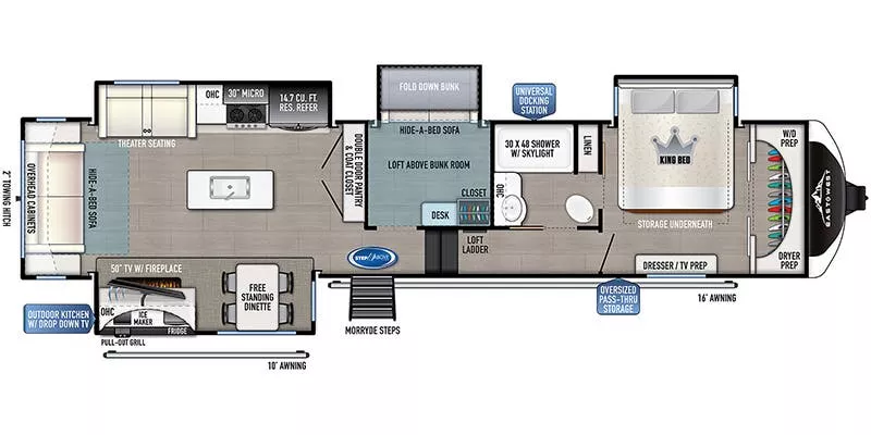 41' 2021 Forest River East To West Tandara 386MBOK w/4 Slides - Bunk House Floorplan