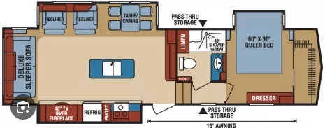 35' 2016 Kz Durango 355RLT w/3 Slides Floorplan