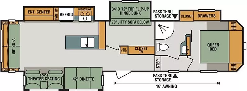 39' 2018 Kz Sportsmen 344BH w/4 Slides Floorplan