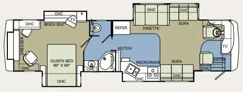 40' 2006 Holiday Rambler Ambassador 40PLQ 330hp Cummins w/4 Slides Floorplan