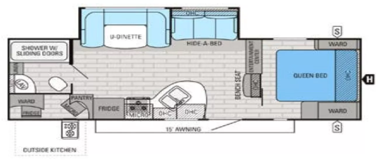 32' 2016 Jayco Whitehawk 27RBOK w/Slide Floorplan