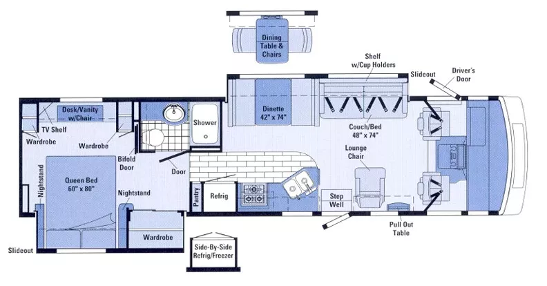 35' 2000 Winnebago Adventurer 35U w/2 Slides Floorplan