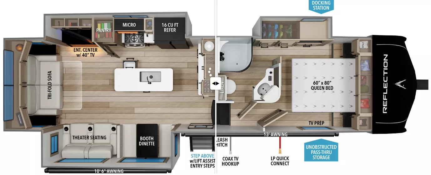 32' 2020 Grand Design Reflection 303RLS w/3 Slides Floorplan