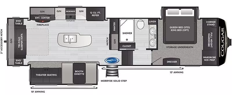 35' 2021 Keystone Cougar 316RLS w/3 Slides Floorplan