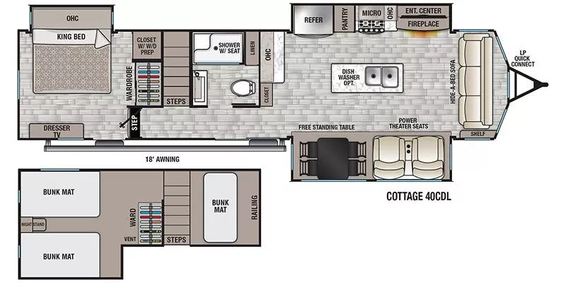 40' 2022 Forest River Cedar Creek Cottage 40CDL w/3 Slides - Bunk House Floorplan