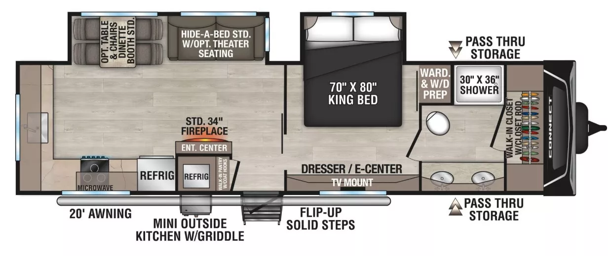 35' 2025 K-Z Connect 302FBK w/2 Slides Floorplan