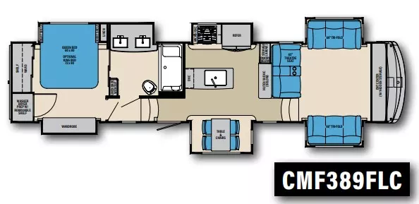 43' 2021 Palomino Columbus 389 FLC w/6 Slides Floorplan