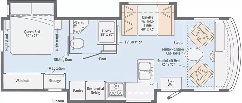 28' 2020 Winnebago Intent 28Y w/3 Slides Floorplan