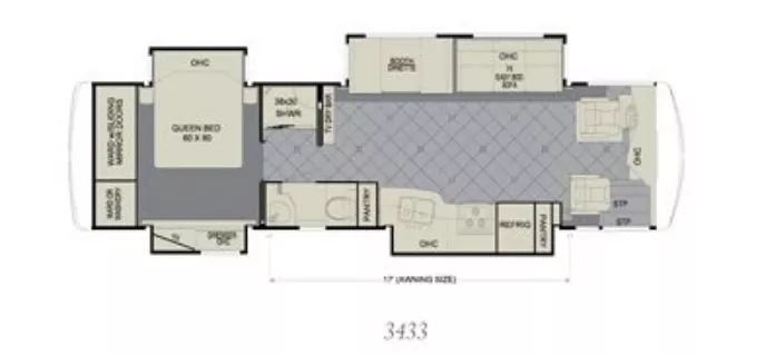 34' 2011 Newmar Ventana 3433 360hp Cummins w/4 Slides Floorplan