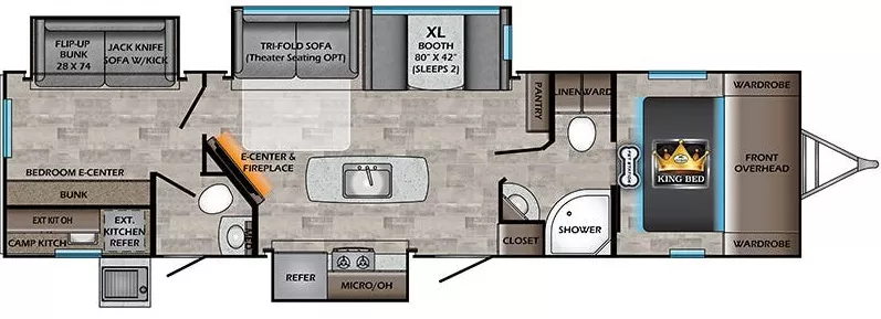 37' 2023 Crossroads Sunset Trail Super Lite 331BH w/3 Slides - Bunk House Floorplan