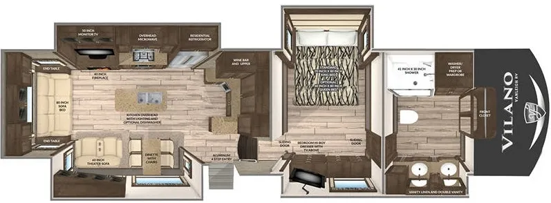 38' 2020 Vanleigh RV Vilano 370GB w/4 Slides & Generator Floorplan