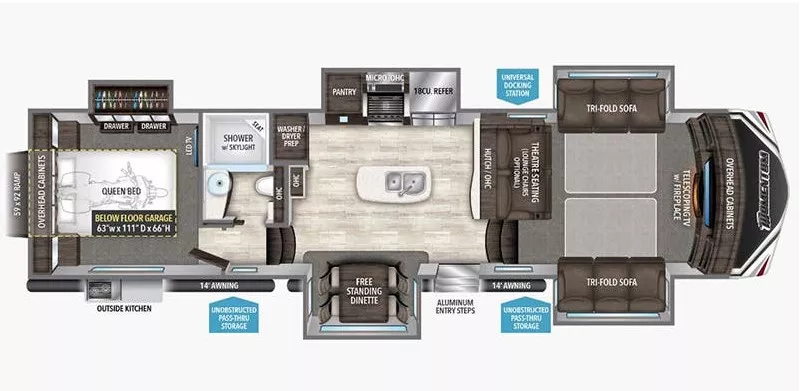 42' 2017 Grand Design Momentum 376TH w/5 Slides & Generator  - Toy Hauler Floorplan