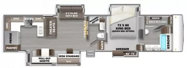 42' 2025 Forest River Riverstone 39RKFB w/4 Slides Floorplan